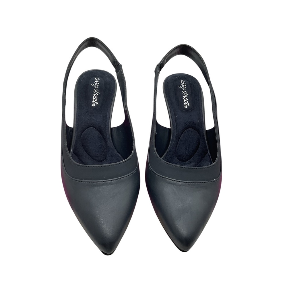 Easy Street Dessa Navy Blue Slingback Pumps Pointed Toe Block Heel 7.5 WW
